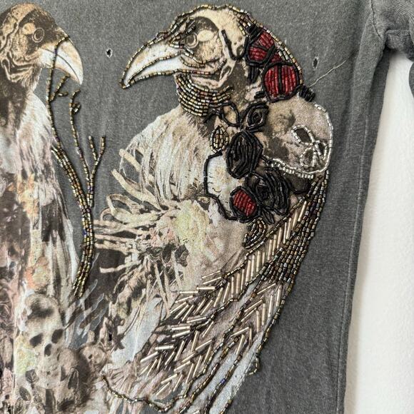 Religion London Goth Grunge Distressed Longline Tunic Top XS Graphic Bird Heart - Picture 3 of 10
